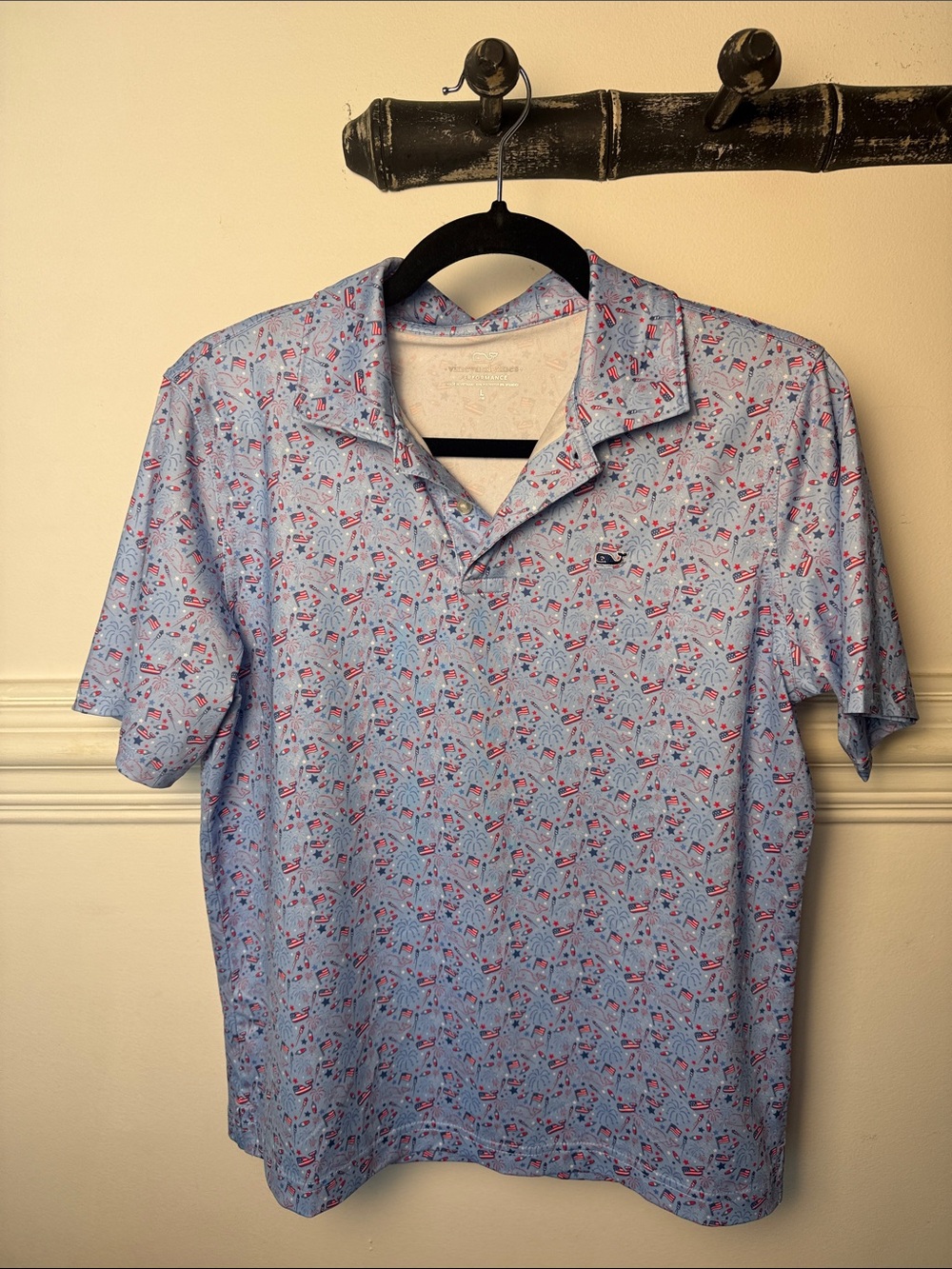 Vineyard Vines Light Blue Patriotic Print Polo